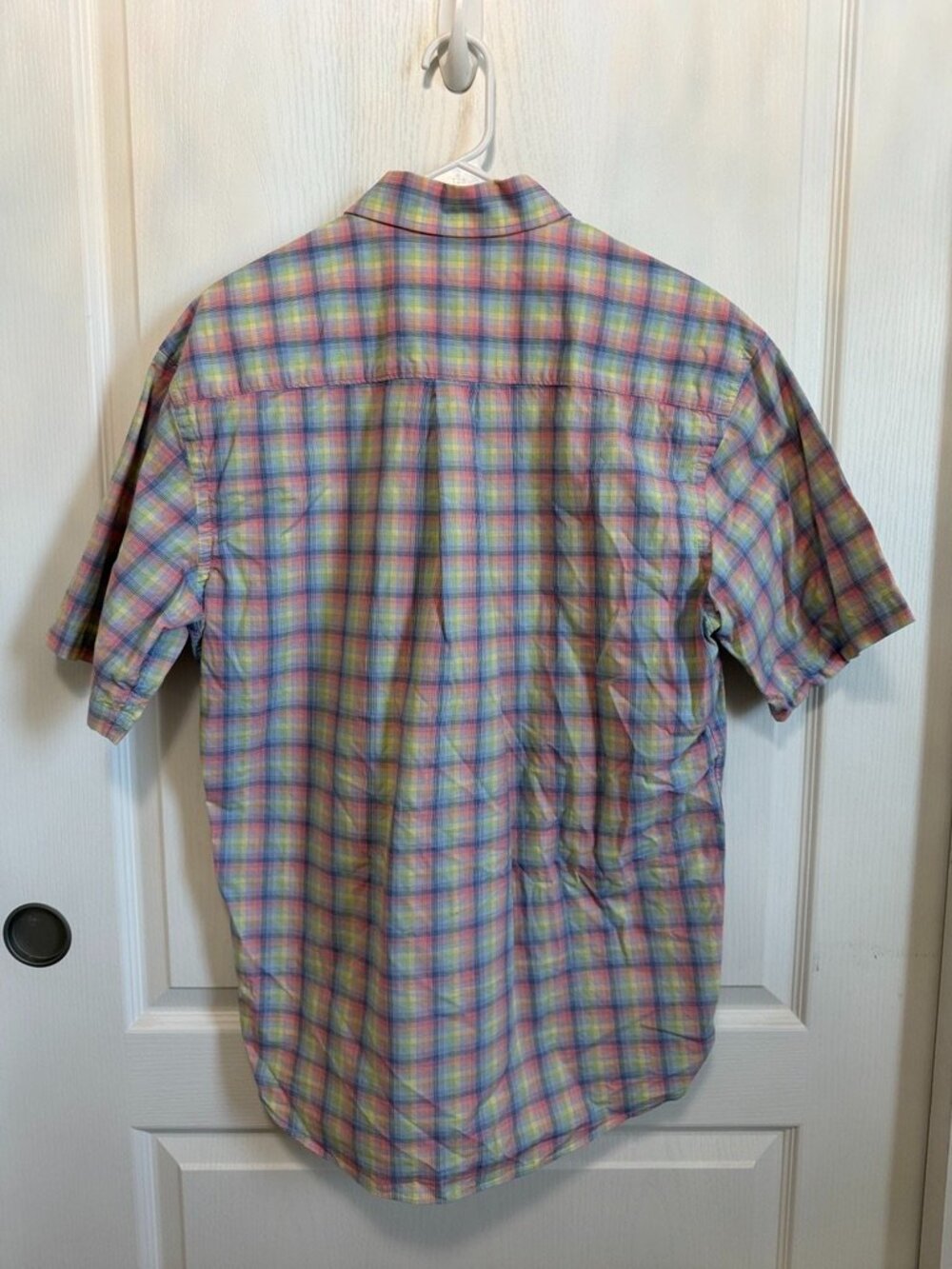 Alan Flusser Men’s Medium Pastel Multicolor Plaid Short Sleeve Button Down Shirt - Picture 5 of 5